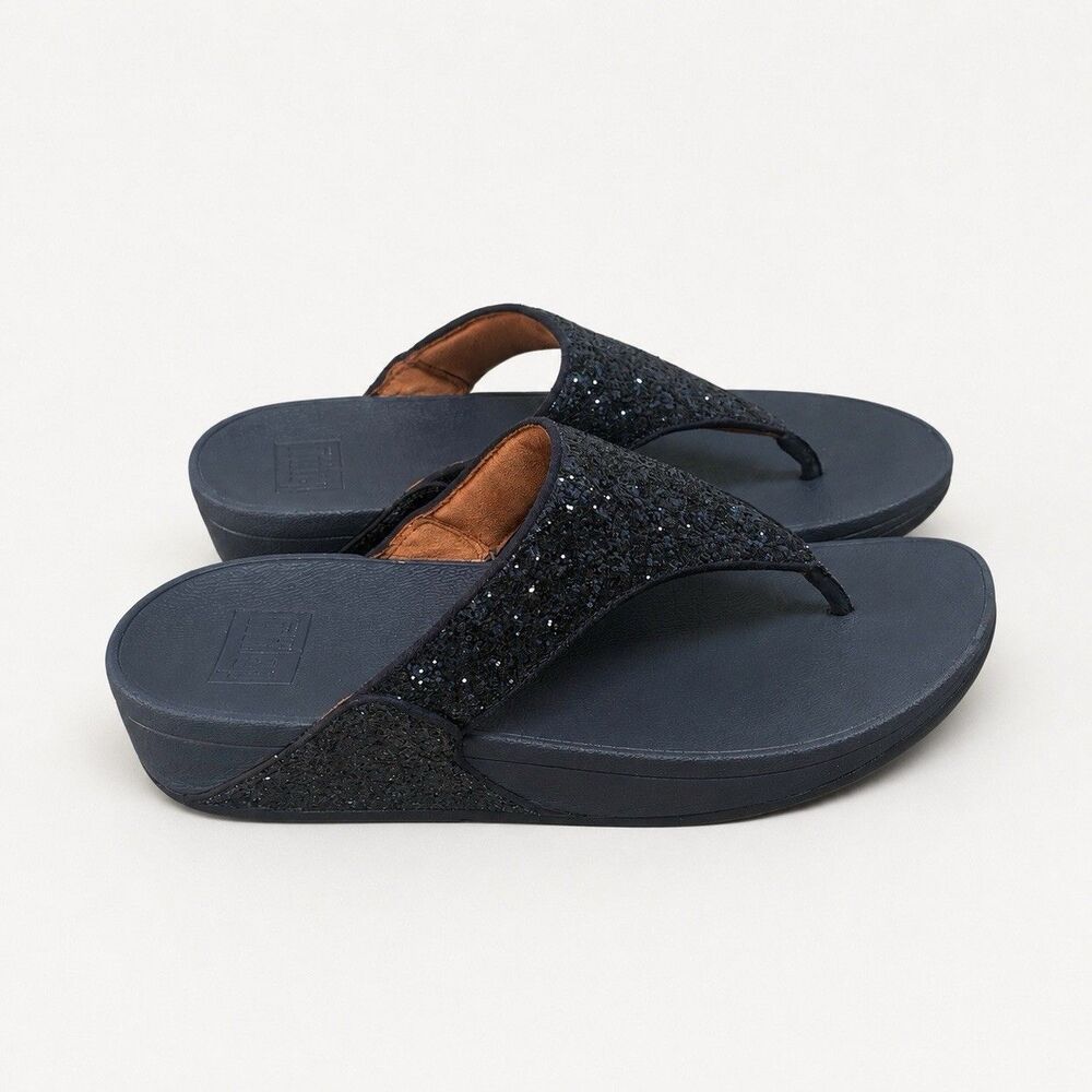 FitFlop Lulu Glitter Womens Size 9 Toe Post Midnight Navy Suede Sandals Comfort